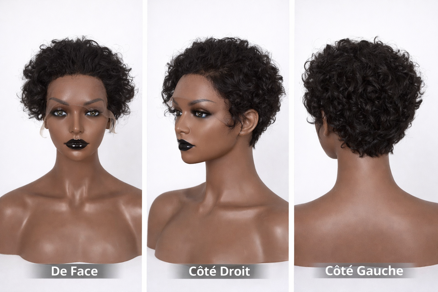 Perruque Pixie Curly Courte – 100% Cheveux Humains – Légère & Confortable – 50 €