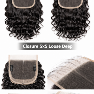 Closure Lace 5×5 Loose Deep – 100% Cheveux Humains – Volume Naturel